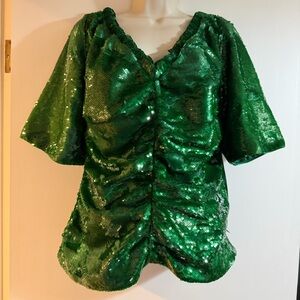 Ganni Kelly Green Sequin Blouse - NWT!